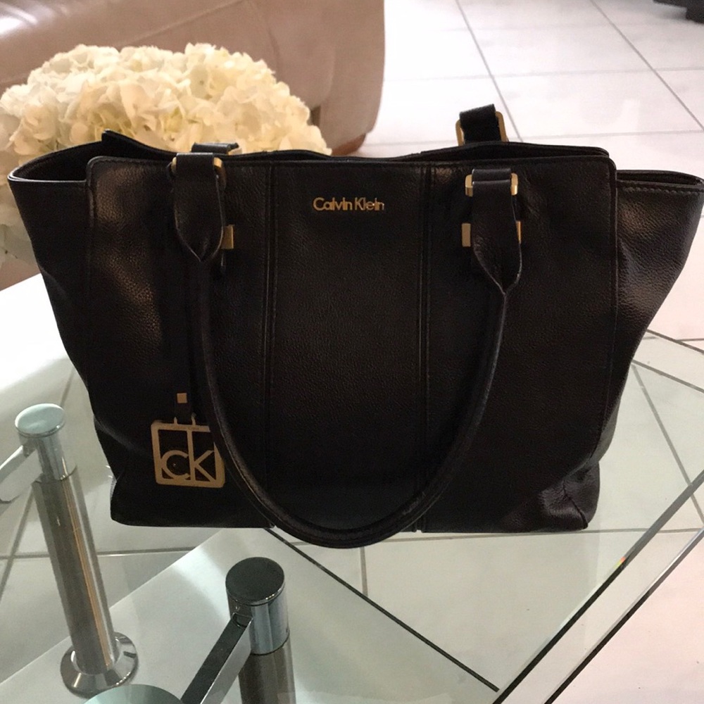 Calvin Klein black leather tote bag